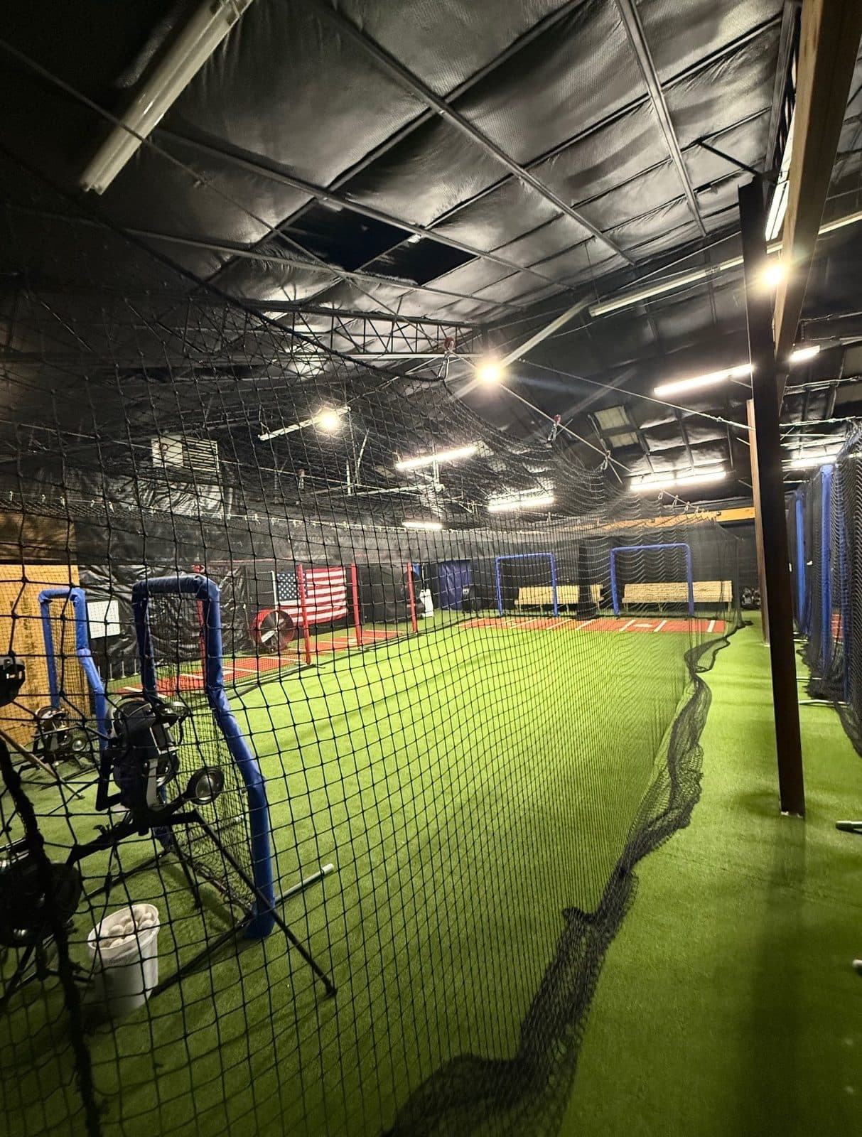 Turf lanes viewed from behind the netting