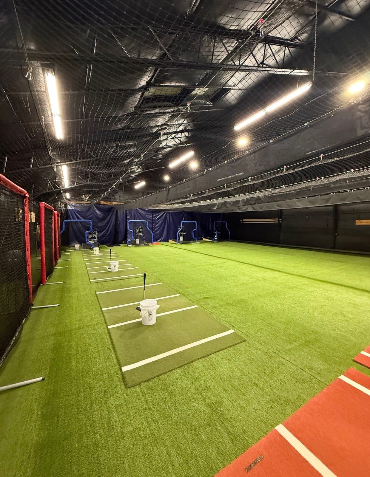 Hitting mats and tee stations from the lane entrance